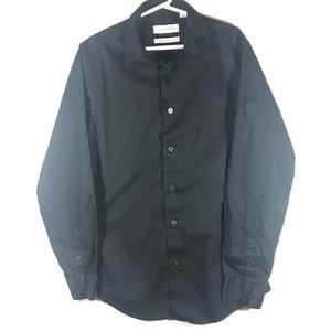 Calvin Klein Slim Fit + Stretch Boy's Dress Shirt 14 Black Button Up Long Sleeve
